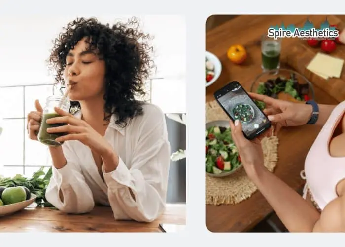 Image of woman looking into her diet and fat freezing Havering to improve her health